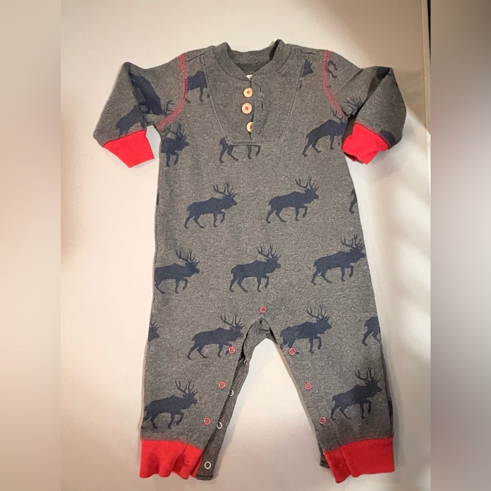 Excellent condition, Gray and Red Baby Romper with Moose Print